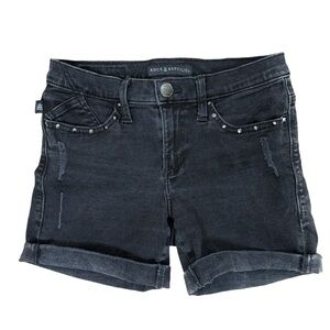 Rock & Republic Black Studded Cuffed Jean Shorts Sz 6 Distressed Festival Goth
